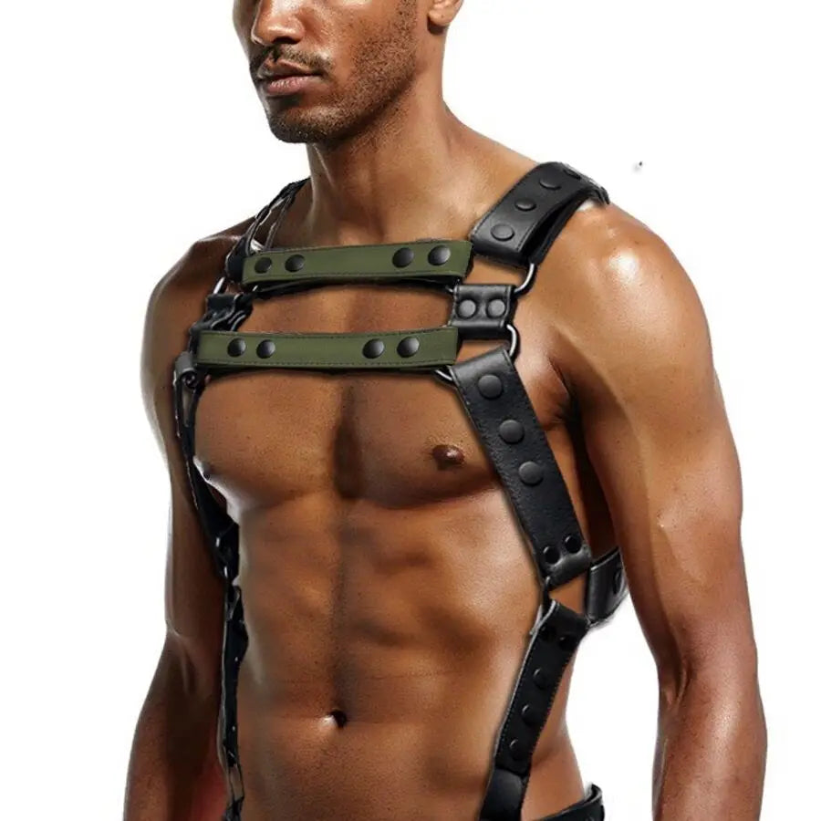 LEATHER BODY X HARNESS - ARMY GREEN
