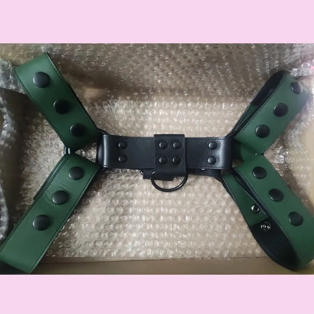 LEATHER HARNESS - BLACK AND ARMY GREEN