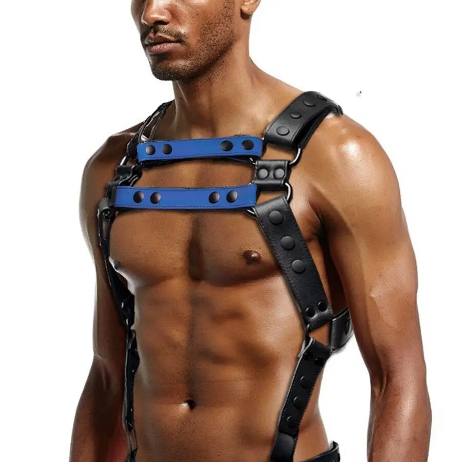 LEATHER BODY X HARNESS - BLACK AND BLUE