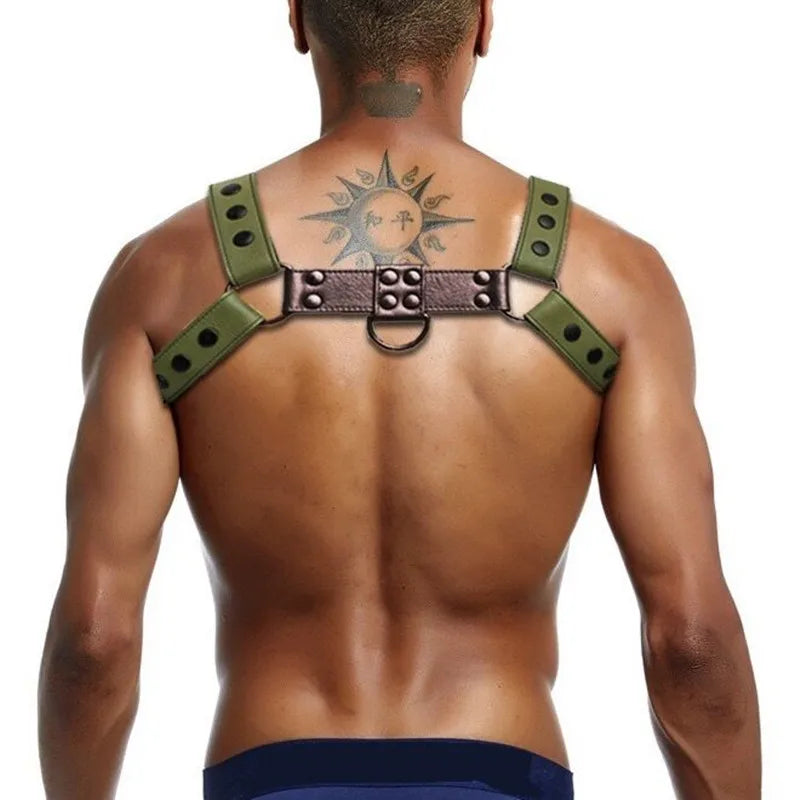 LEATHER HARNESS - BLACK AND ARMY GREEN